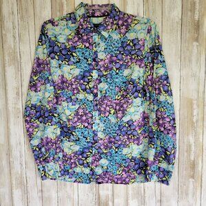Talbots Women's Floral Button up Roll Tab Sleeves Shirt Sz 8